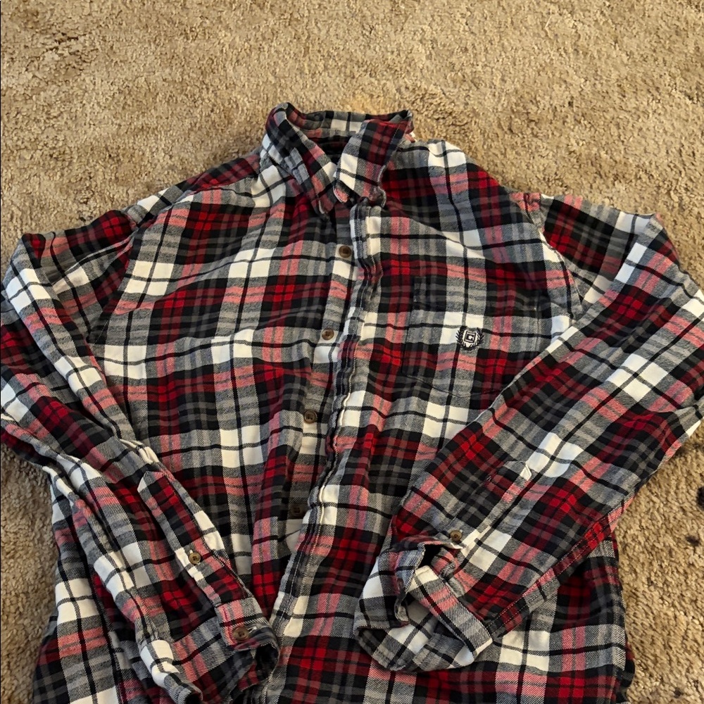 Champs Women's Red and Black Plaid Button Down Shirt